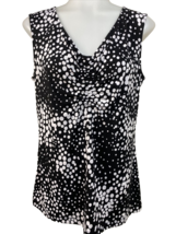 Laura Ashley Black with White Polka Dots Sleeveless V Neck Knit Top, Siz... - $9.49