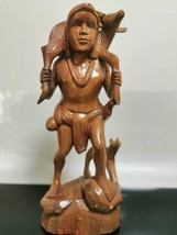 Old Vintage Large Sculpture Statue Igorot Tribe Wood Carved Warrior Hunt... - $93.14