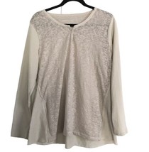 Soft Surroundings Womens Tunic Top Blouse Beige Silk Trim Burnout Long Sleeve M - £13.59 GBP