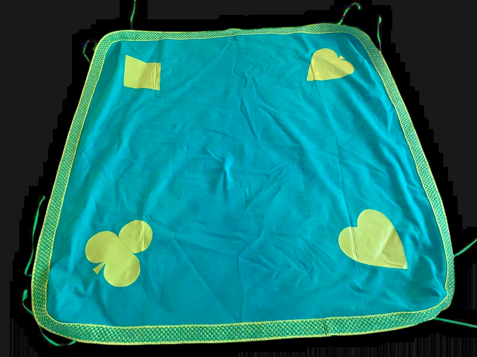 Vintage Game Card Table Cover Fabric Shamrock Heart Diamond Spade Poker ... - $55.74
