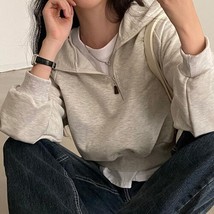 Se pullovers for women long puff sleeves chic korean autumn hoodies smiple solid zipper thumb200