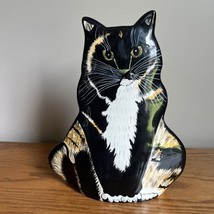 Cats by Nina Lyman Ceramic Cat Vase Planter Black Orange Green Eyes - $39.62 CAD