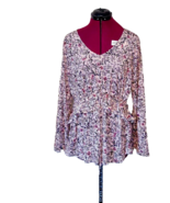 Style &amp; Co Top Multicolor Women Peplum Ruffle Tie Waist Size XL Floral - £26.36 GBP
