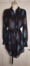 Kirna Zabete Black Green Long Sheer Sleeve Button-Down Lined Dress Size Small - £19.73 GBP