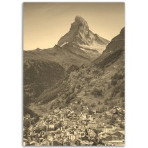 Vintage Zermatt Poster Switzerland Print | Retro Zermatt Black White Sepia Swiss - $19.99