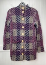 Free People Knit Cardigan XS Wool Blend Plaid Multicolor Buttons Sweater Jacket - £31.96 GBP