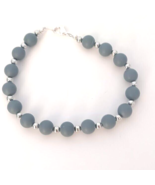 Custom Handmade Bracelet Soft Slate Grey Beading With Silver Tone Accents - £7.87 GBP