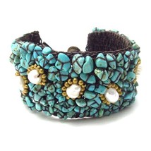Freshwater Pearl Unity Turquoise Embedded Cotton Rope Bracelet - £10.50 GBP