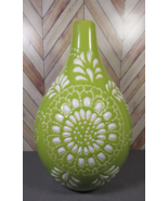 Vase Home Decor Lime Green White Geometric Pattern Ceramic Bud-Style 8.2... - $14.77