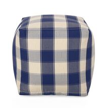 Connor Checkered Pouf Ottoman &amp; Floor Cushion - Ivory/Navy, 16" Square - $79.99