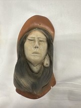 Vtg Native American Statue Figurine Signed Woman Earring Brown Eyes Closed - $49.45