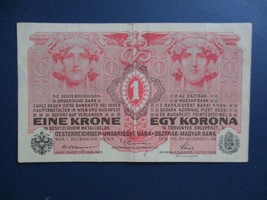 1916 Austria Hungary 1 Krone Korona Circulated Banknote Note - $6.95