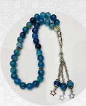 Prayer beads of blue onyx agate rosary 33 beads 10 mmسبحة عقيق مُصنع جزع... - €32,40 EUR