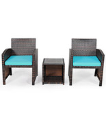3Pcs Patio Rattan Wicker Furniture Cushion Sofa Coffee Table Turquoise - £161.19 GBP