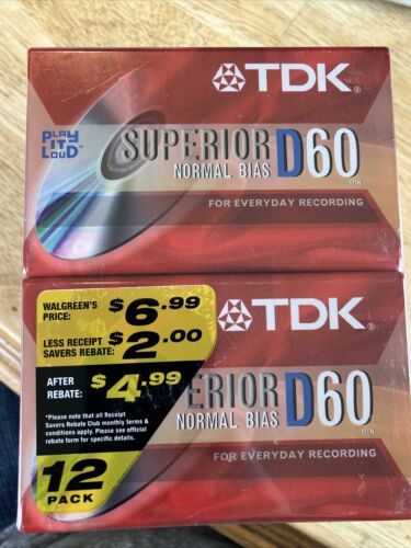 Primary image for 12Pack TDK D60 Blank Audio Cassette Tapes High Output IECI/TYPE I New Sealed