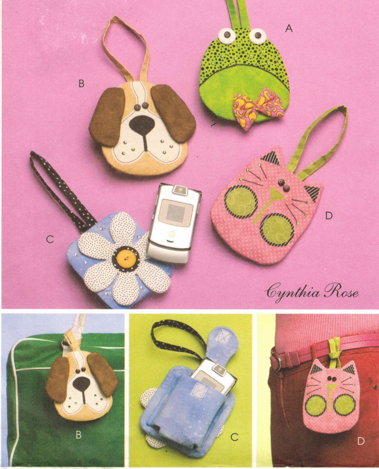 Girls Childs Frog Puppy Flower Kitten Cell Phone Iphone Case Bag Sew Pattern - $12.99