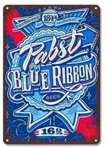 Pabst Blue Ribbon Beer Vintage Novelty Metal Sign 12&quot; x 8&quot; Wall Art - £7.02 GBP