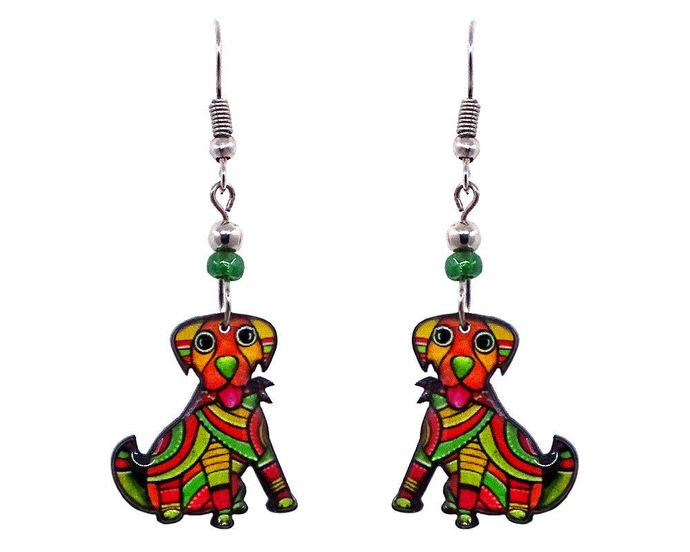 Psychedelic Pattern Dog Animal Graphic Dangle Earrings - Womens Fashion ... - £13.41 GBP