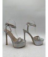 Stuart Weitzman Women&#39;s Soiree 145 Platform Ankle Wrap Sandals Silver Si... - $123.74