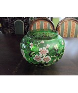 HANDPAINTED BOWL/PLANTER paneled green glass decorated with flowers [5 - $109.96 CAD