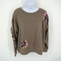 Vintage America Womens Ruffled Embroidered Sweatshirt L Brown NWT $69.50 - £17.16 GBP