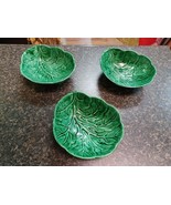 Vintage 6&quot; Green Cabbage Leaf Ceramic Bowl Set 3 - $564.31 MXN