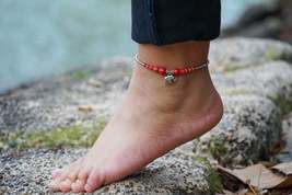 Red Elephant Pendant Boho Silver Anklet - £9.99 GBP