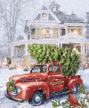 36&quot; X 44&quot; Panel Christmas Tree Red Truck Holidays Cotton Fabric Panel D508.65 - £12.08 GBP