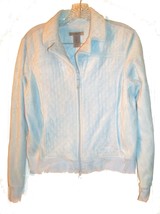 Oleg Cassini Baby Blue Quilted Velvet feel Jacket Textured Long Sleeve Size M  - £38.92 GBP