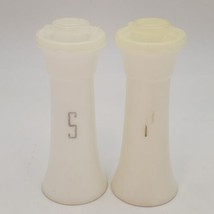 Vintage Tupperware 6.5&quot; Tall Hourglass Salt &amp; Pepper Shakers #718 Silver Letters - £15.69 GBP