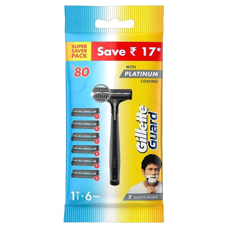 Gillette Guard Manual Shaving Razor Blades -6 Cartridges + 1 Razor Free ... - $6.79