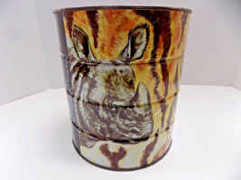 Vtg 1970s Dana Brown 3lb Coffee Can Tiger Rhino Deer St Louis Marge Burridge art - $23.75