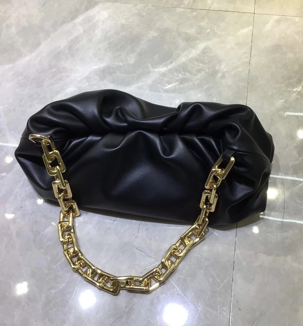 New Fashion Women Genuine Leather Handbag High Quality Thick Metal Chain Cloud D - £98.91 GBP