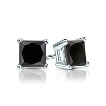 0.50CT Black AAA Princess Cut Enhanced Diamond 14K White Gold Stud Earrings - £388.39 GBP