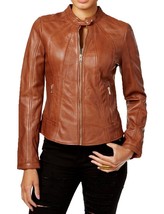 Women&#39;s Genuine Lambskin Real Leather Jacket Slim fit Biker Jacket For Women-041 - £93.70 GBP