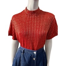 Vintage Red With Gold Metallic Stripes Mock Turtleneck Alice Stewart Plu... - £19.72 GBP