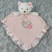 Carters Pink Hearts Kitty Cat Security Blanket Rattle Plush Stuffed Baby Lovey - $13.85