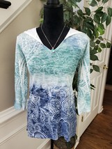 Style &amp; Co. Womens Blue Green Paisley Hooded Long Sleeve Top Blouse Size Large - £20.24 GBP