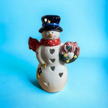 Hallmark Ceramic Snowman With Wreath Tealight Holder - £7.43 GBP