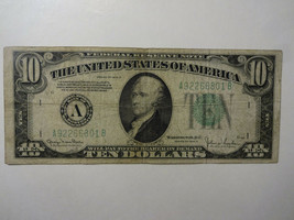 Vintage 1934 green US $10 dollar bill federal reserve bank note free shi... - $44.99