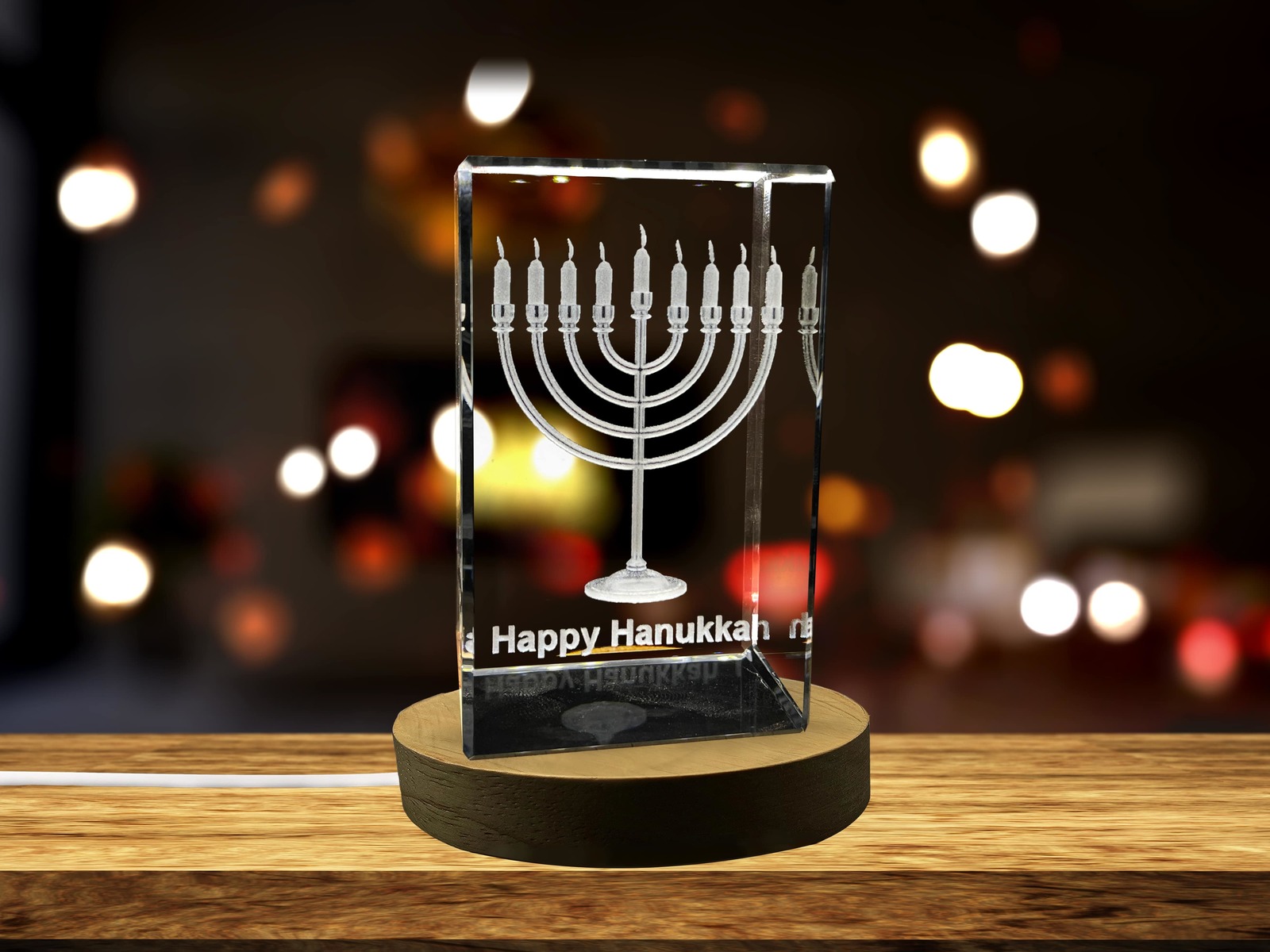 LED Base included | Happy Hanukkah 3D Engraved Crystal Decoration
