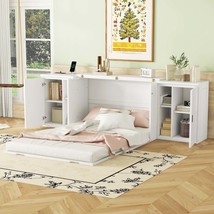 White Full Size Murphy Bed: Shelves, Cabinets &amp; USB Ports - $14,433.71 MXN
