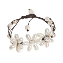 Floral Purity Cultured Freshwater White Pearls Handmade Bracelet - £12.50 GBP