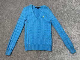Ralph Lauren Sport Sweater Womens Medum Blue Cable Knit Fisherman Pullov... - $29.69