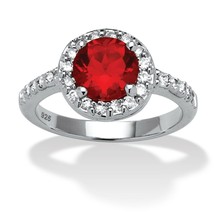 PalmBeach Jewelry Birthstone and CZ Halo Ring in .925 Silver-July-Ruby - £25.37 GBP