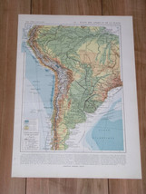 1925 Vintage Physical Map Of South America Peru Chile Brazil Argentina - £19.46 GBP