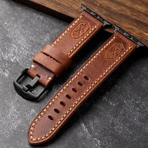 Premium Italian Leather Watch Strap for 45mm Apple Watch 5 6 7 8 Ultra Brown - £23.52 GBP