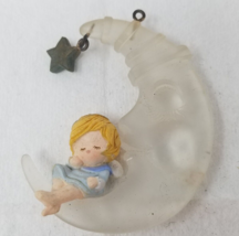 Baby Angel Christmas Ornament Sleeping On Crescent Moon 1980s Vintage - £11.88 GBP