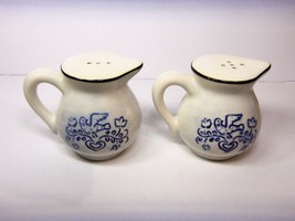 White W Cobalt Blue Pattern Stoneware Salt &amp; Pepper Shakers Vintage Unused - £15.78 GBP