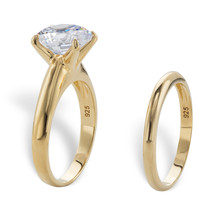 PalmBeach Jewelry 3 TCW Round CZ Gold-Plated Silver Solitaire Bridal Ring Set - £49.93 GBP